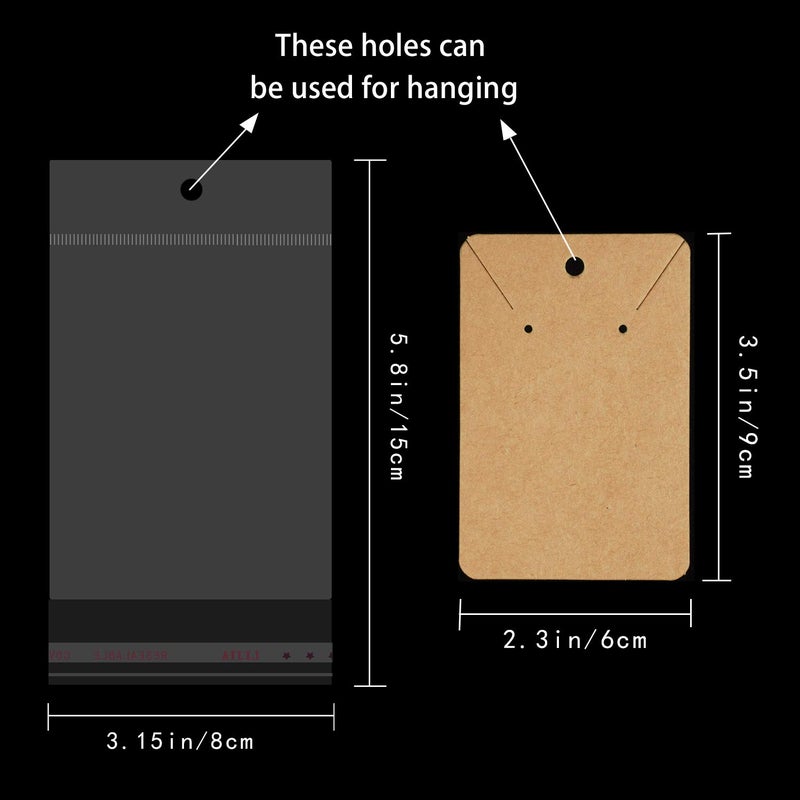 Lazydrop Earring Cards Necklace Display Cards with Bags,150 Earring Display Cards, 150 Pcs Self-Seal Bags, Kraft Paper Tags for DIY Ear Studs(Brown) - Image 4